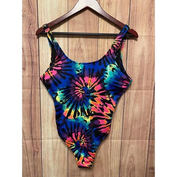 Victoria’s Secret PINK M One Piece NWT Swimsuit Multi Color Tie Dye High Cut - Picture 2 of 10